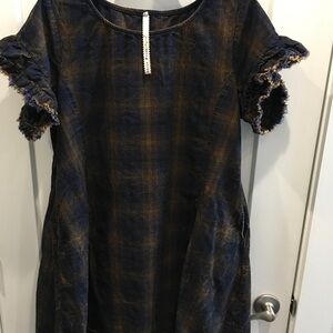 Uncle Frank Plaid Midi Dress - Navy and Brown